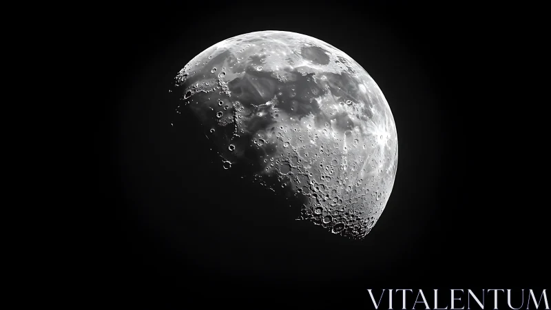 Lunar surface captured in high contrast partial phase view