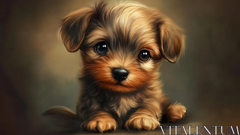 Digital rendering of small brown puppy on neutral ground.