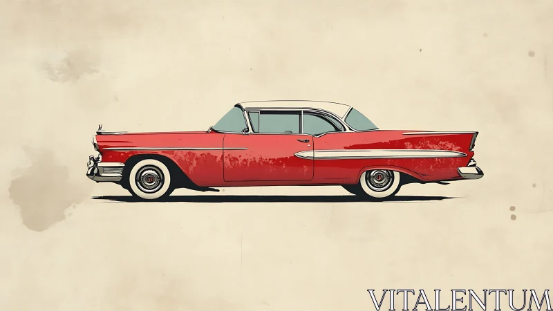 Side-elevation study of stylized red 1950s hardtop coupe.