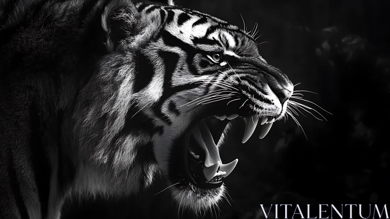 Fierce tiger portrait glowing with wild monochrome energy.