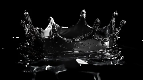 Liquid crown splash freezes in dramatic monochrome light