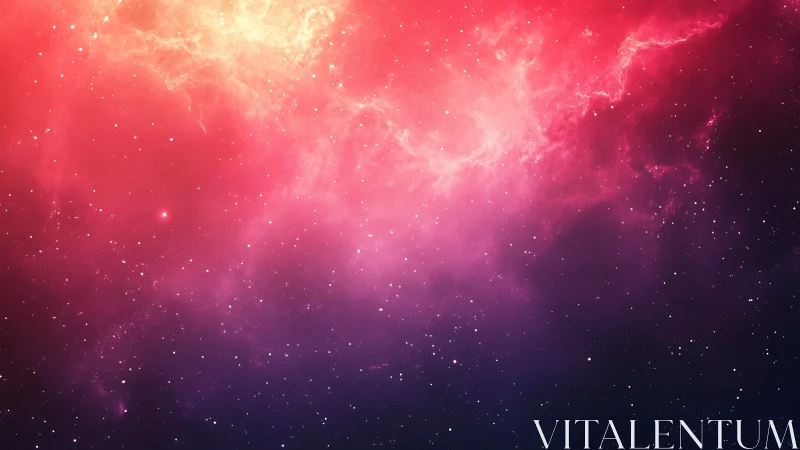 Radiant pink nebula glows above a deep violet starfield