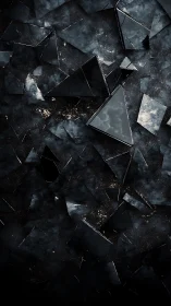 Shattered midnight triangles drift through cosmic charcoal dust.