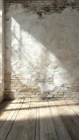 Sunlit plaster wall and rustic floor in poetic quiet light.