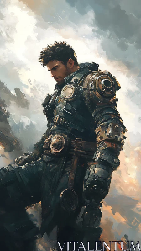 Armored sci fi warrior rendered in dynamic painterly strokes