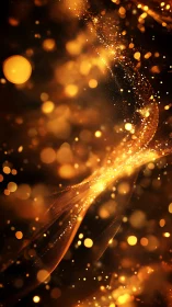 Golden bokeh particles swirl through luminous abstract field.
