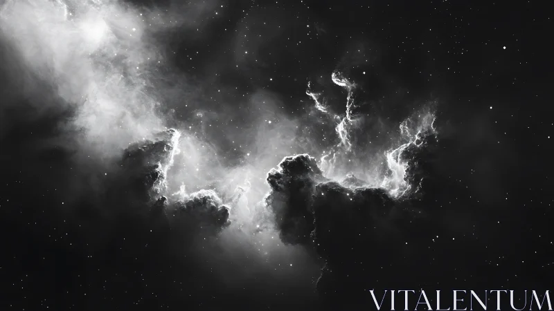 Monochrome nebula cloudscape with luminous starfield glow.