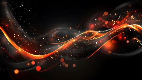 Dynamic Orange Energy Flow with Volumetric Particles Against Black Space.