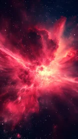 Crimson nebula cloud with bright stellar core in space.