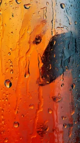 Condensation and water droplets on vibrant orange glass.