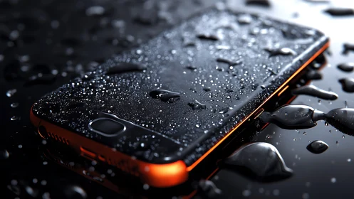Hydrophobic smartphone surface under directional water exposure.