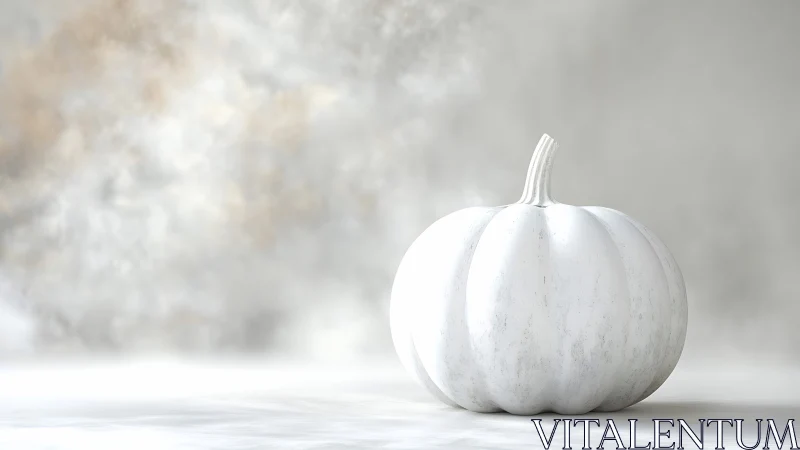 Soft white pumpkin rests in a calm, misty neutral space