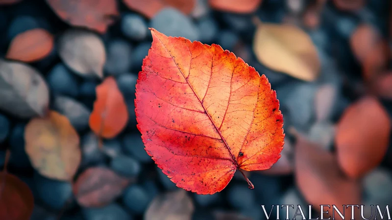 Single autumn leaf glows warmly against soft stone shadows