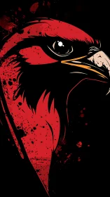 Red hawk profile graphic with splatter accents on black.