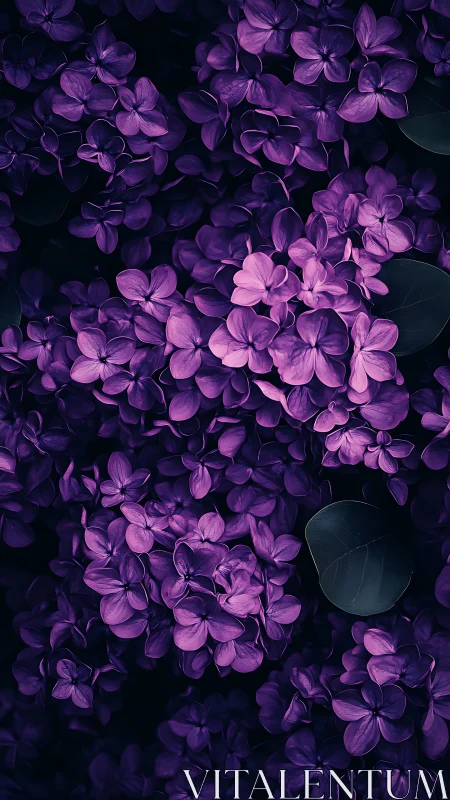 Purple Lilac Blooms: Layered Floral Composition in Moody Botanicals.