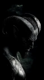 Shadowed demonic profile rendered in high-contrast chiaroscuro lighting