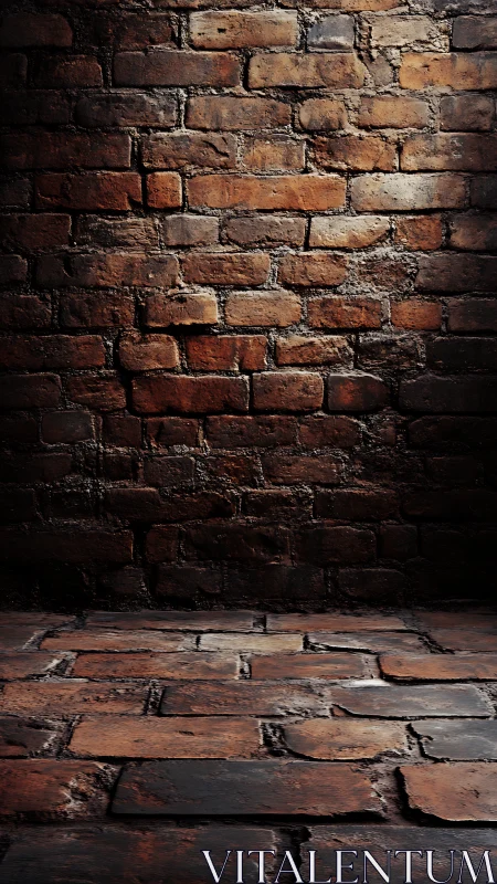 Old brick wall and floor under directional side lighting