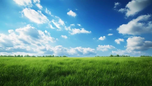 Wide-angle grassland under cumuliform sky with high color contrast