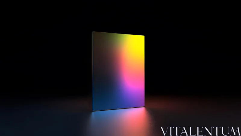 Minimalist mirror with vibrant gradient reflection on dark background.