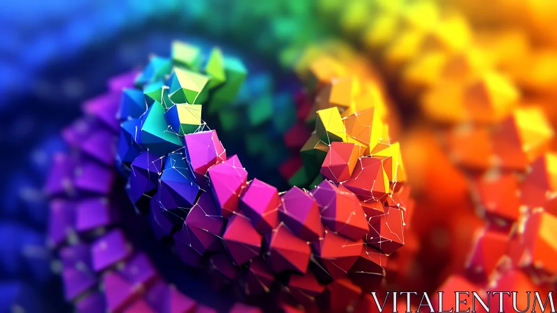 3D geometric torus in vibrant rainbow polygon cascade.