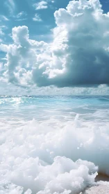 Dynamic coastal wavefront with cumulonimbus cloud architecture.