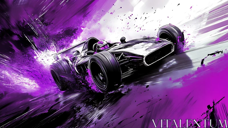 Electric purple race car surging forward in a rush of speed.