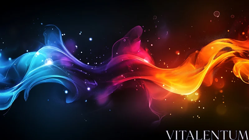 Colored light waveforms on dark background in digital art.