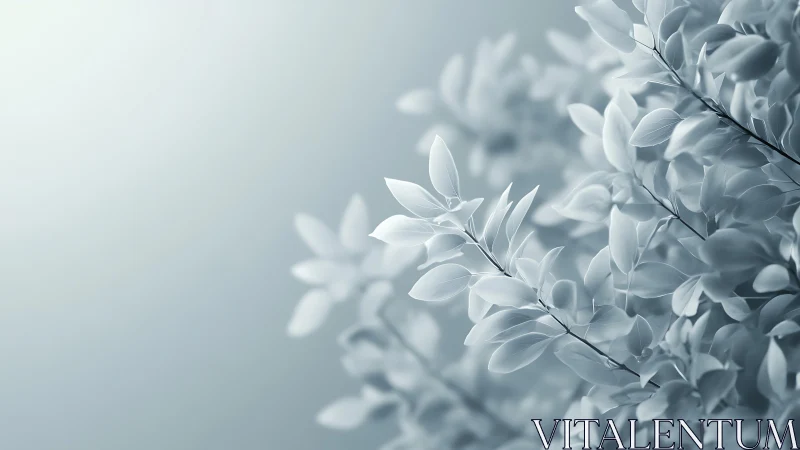 Delicate Frosted Leaves in Soft Minimalist Nature Art Style.
