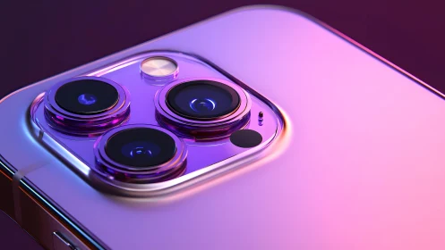 Modern smartphone camera close-up in vibrant, futuristic lighting.