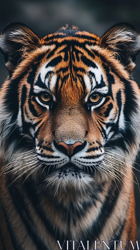 Majestic tiger portrait in razor-sharp frontal close-up view.