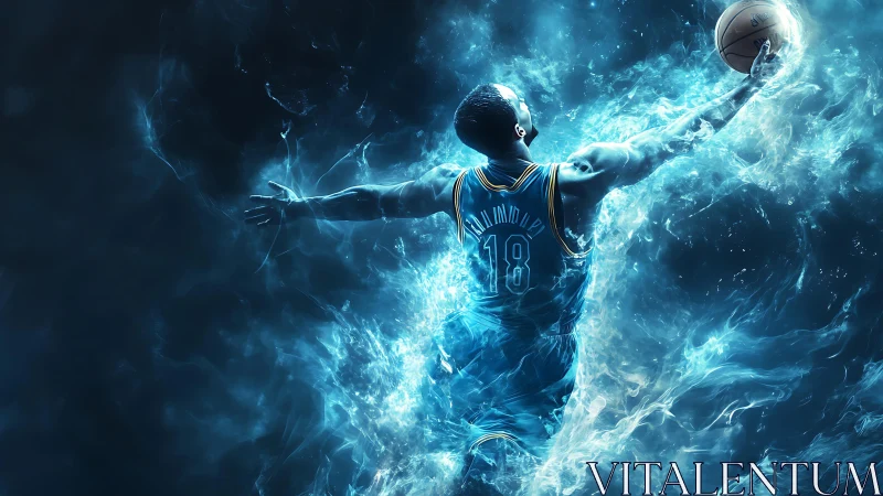 Plasma-energized basketball dunk in dynamic fluid turbulence.