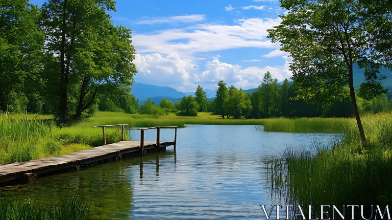 Timber lakeside jetty extending into calm rippled freshwater
