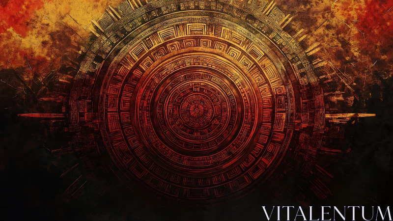 Solar glyph mandala with intricate concentric circuitry pattern.