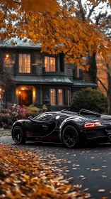 Midnight supercar purrs beneath a canopy of ember leaves