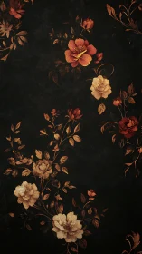Dark background contains scattered stylized floral branches