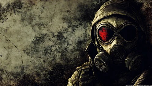 Hooded wasteland sentinel with crimson visor glare stands watch.