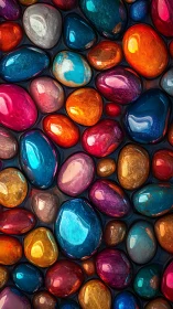 Chromatic pebble matrix with high-gloss optical rendering.