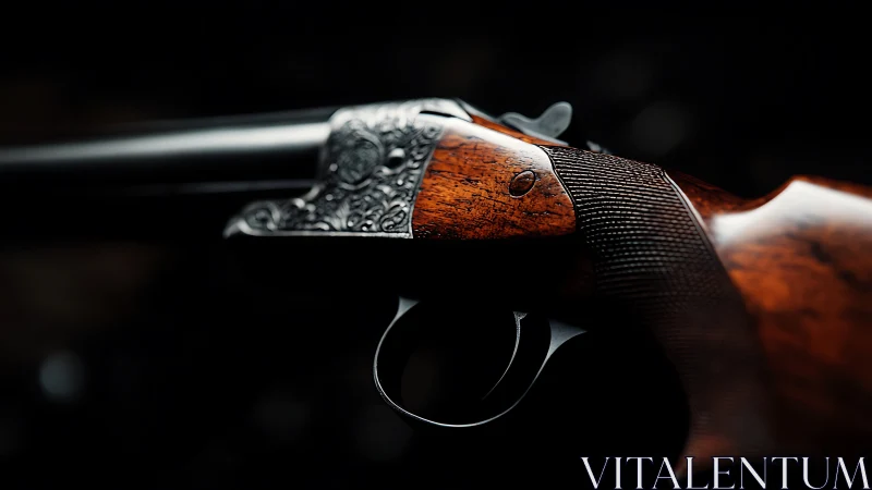 Side-by-side shotgun receiver shows engraved metal and wood