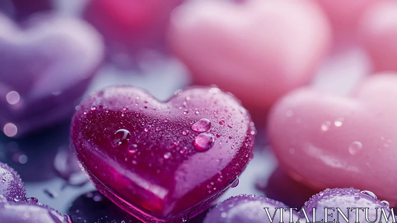 Crystalline Heart Formations with Specular Water Droplet Refractions