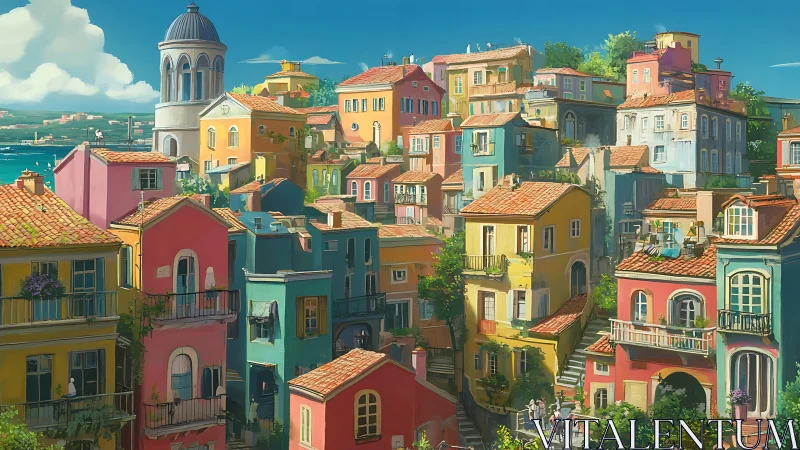 Sunlit hillside village where colorful homes trade secrets.