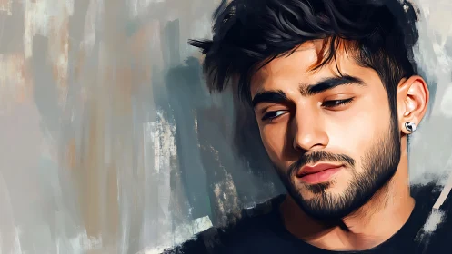 Pensive bearded man gazes downward in soft painted light