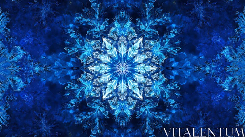 Radiant crystalline snowflake blooms in deep electric blues