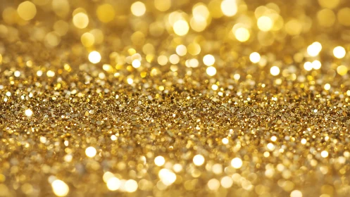 Golden glitter macro field with luminous bokeh highlights.
