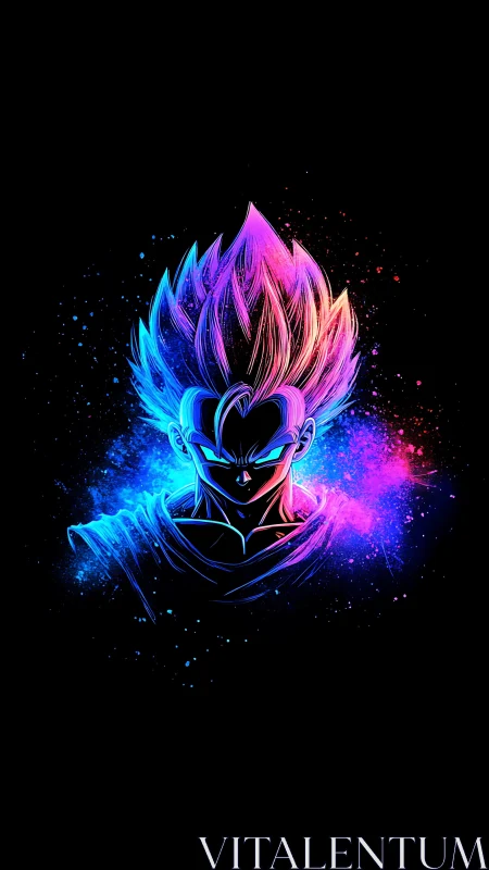 Bicolor neon warrior portrait with high-energy spectral aura.
