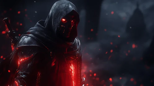 Hooded skeletal warrior with molten crimson core energy.