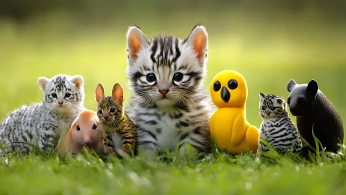 Whimsical Wildlife Ensemble: Digitally Rendered Mixed-Species Composition.