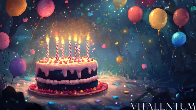 Celestial Cake: Luminescent Birthday Dream Unfolds.