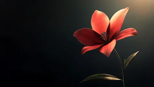 Red Flower Blooming Against Dark Gradient Background