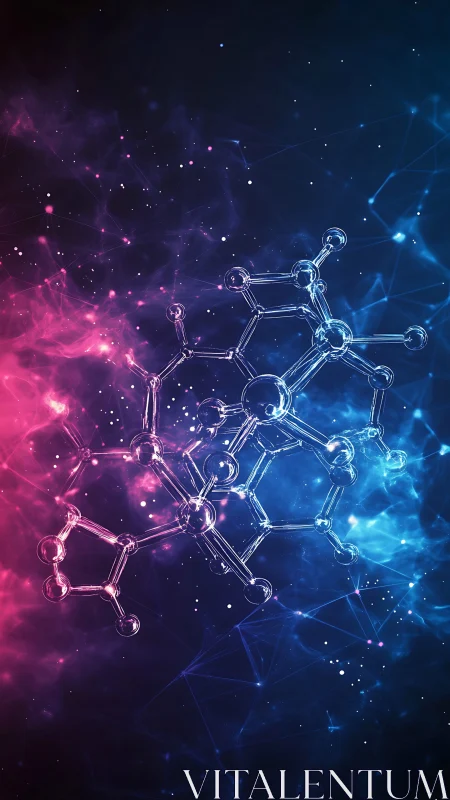 Bimodal molecular network in pink and blue digital space.