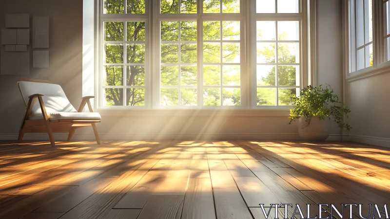 Morning sunlight streaming across minimalist wooden interior